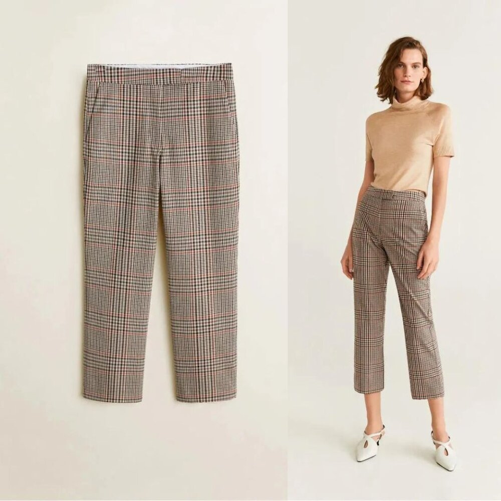 Mango MNG - Alexa Trousers Cropped 51913728 | Size 4 | Brown Copper Plaid